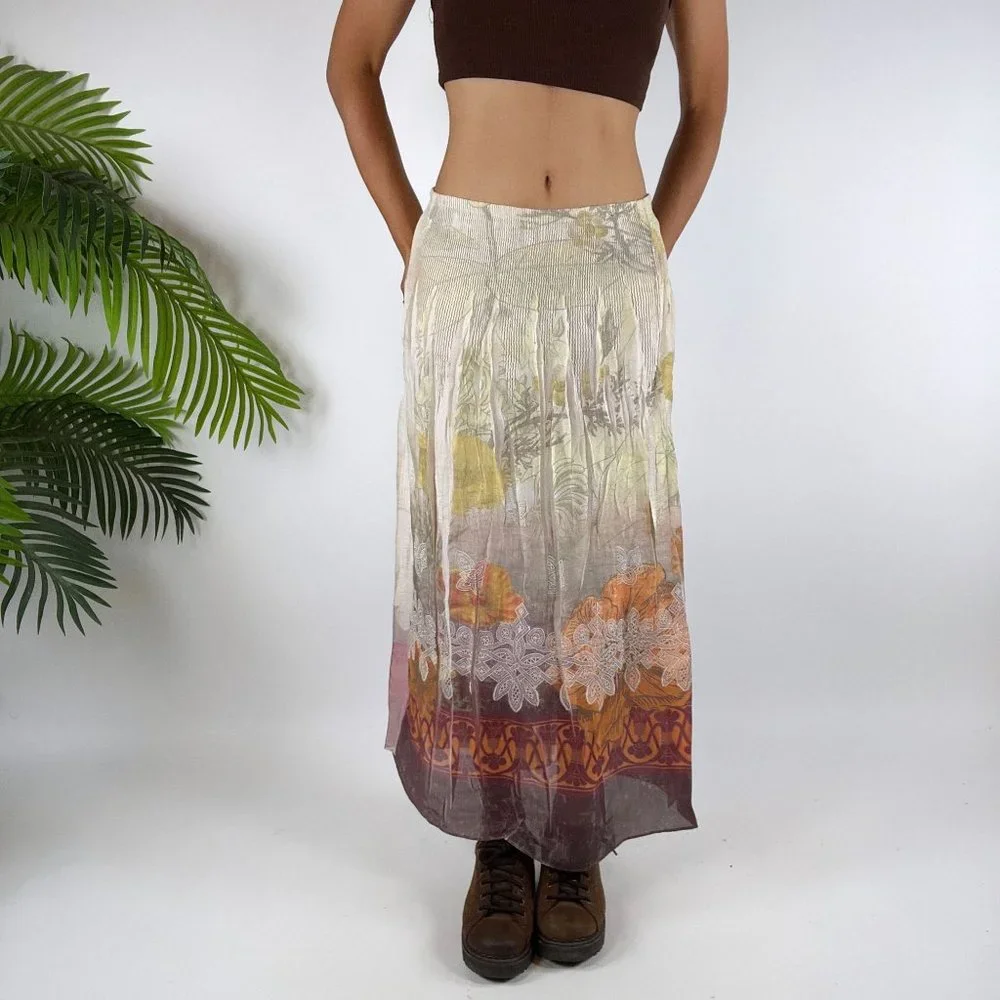 Vintage Y2K Fairy Grunge Floral Patchwork Boho Hippie Midi Skirt / Size: One - Picture 6 of 7